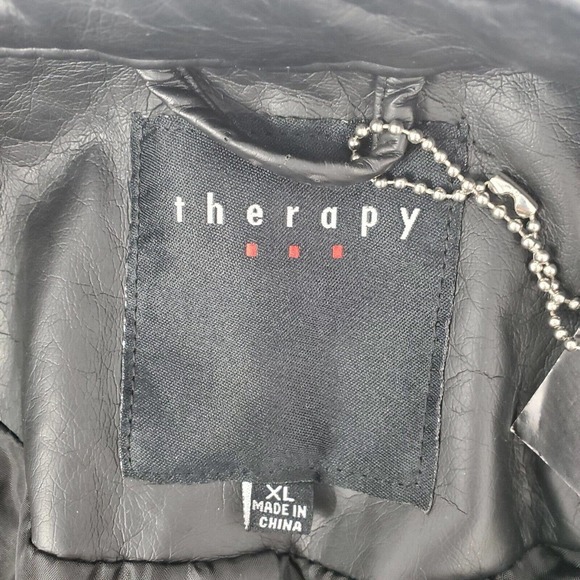 NEW Therapy by Lane Crawford Black Vegan Faux Leather Crop Moto Jacket XL 117070 - Picture 8 of 12